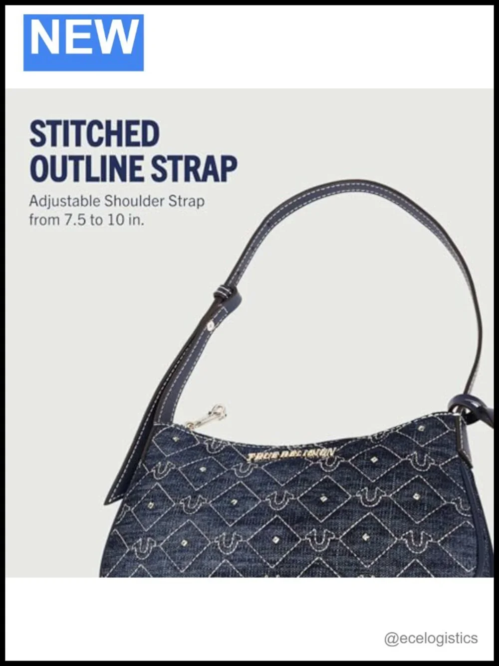 Quilted Denim Studded Shoulder Bag with Adjustable Strap & Gold Hardware